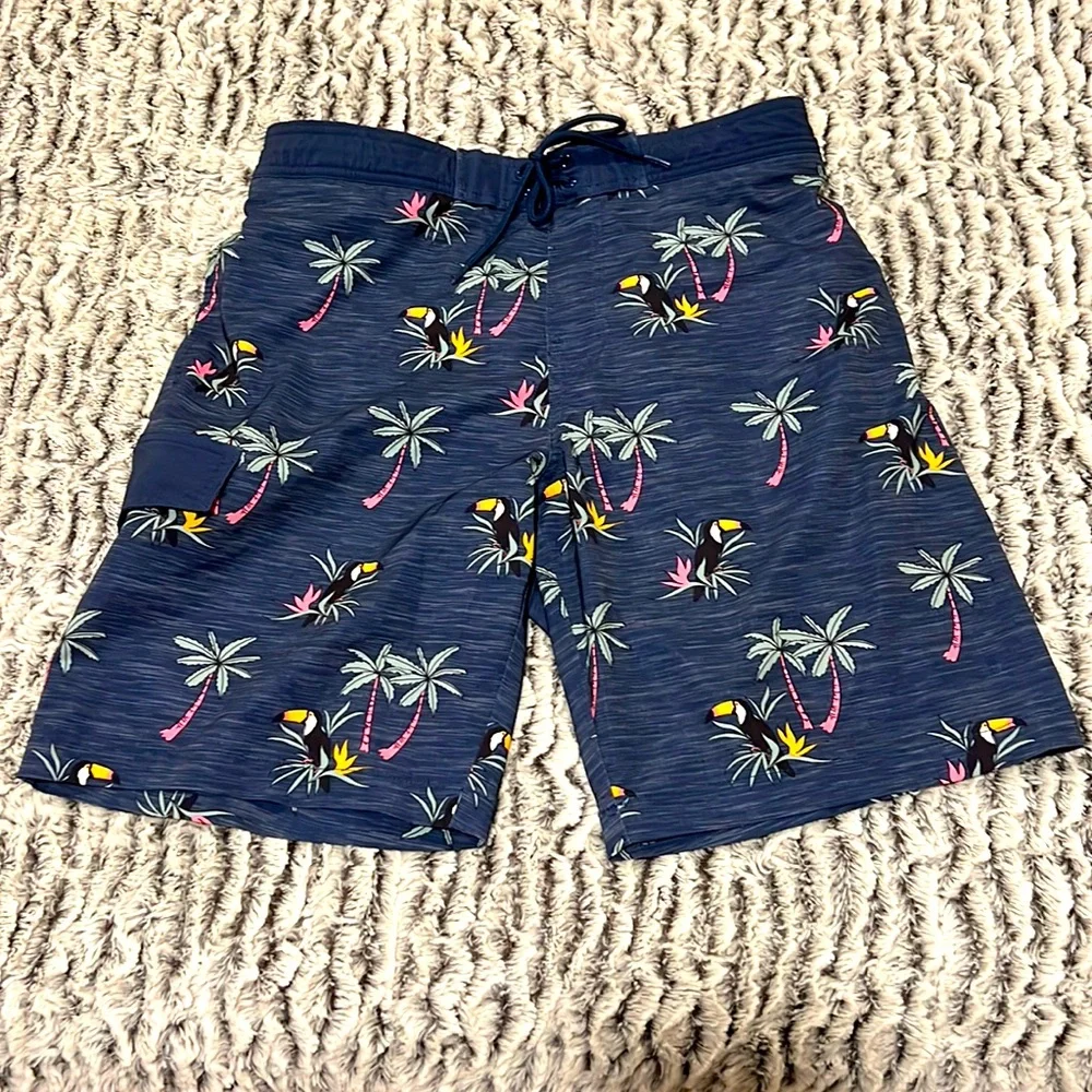 Men’s Sonoma Swim trunks with Toucan birds & Palm trees Medium